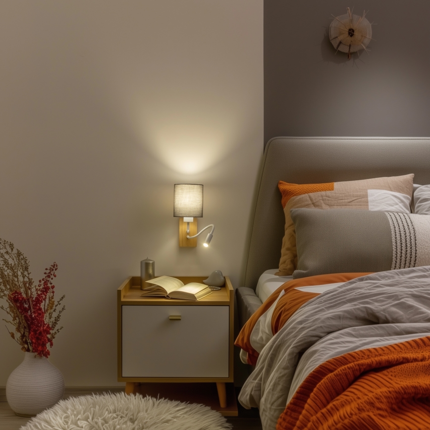 Brilagi - LED Joustava seinävalaisin NUBILA WOOD 1xE27/25W/230V + LED/3W tammi/antrasiitti