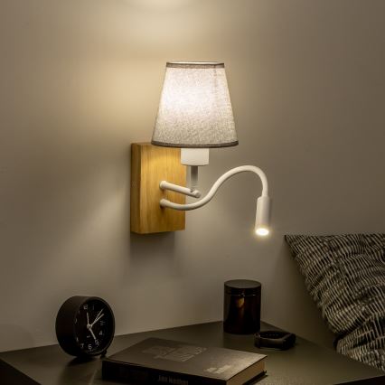 Brilagi - LED Joustava seinävalaisin NUBILA WOOD 1xE27/25W/230V + LED/3W tammi/harmaa