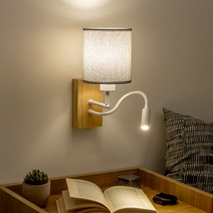 Brilagi - LED Joustava seinävalaisin NUBILA WOOD 1xE27/25W/230V + LED/3W tammi/harmaa