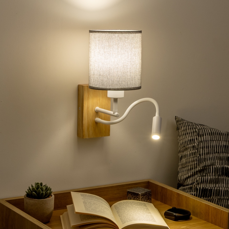 Brilagi - LED Joustava seinävalaisin NUBILA WOOD 1xE27/25W/230V + LED/3W tammi/harmaa