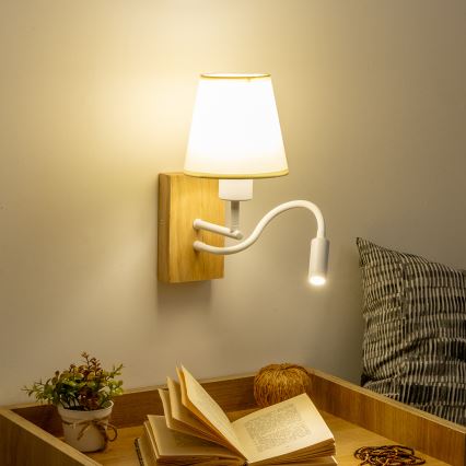 Brilagi - LED Joustava seinävalaisin NUBILA WOOD 1xE27/25W/230V + LED/3W tammi/kerma