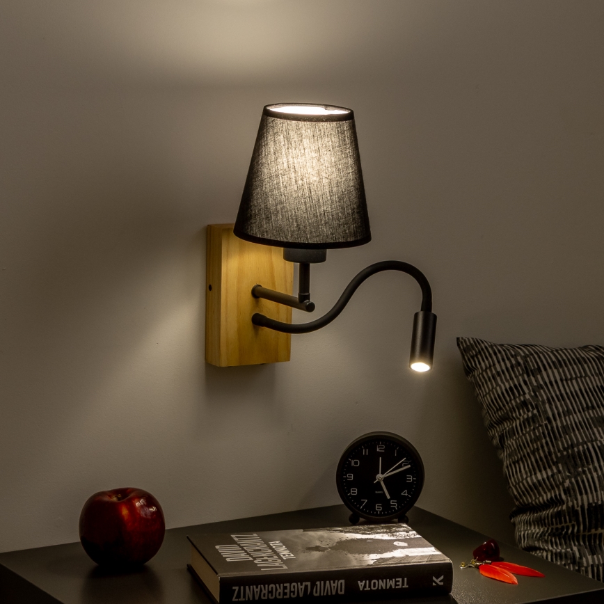 Brilagi - LED Joustava seinävalaisin NUBILA WOOD 1xE27/25W/230V + LED/3W tammi/musta