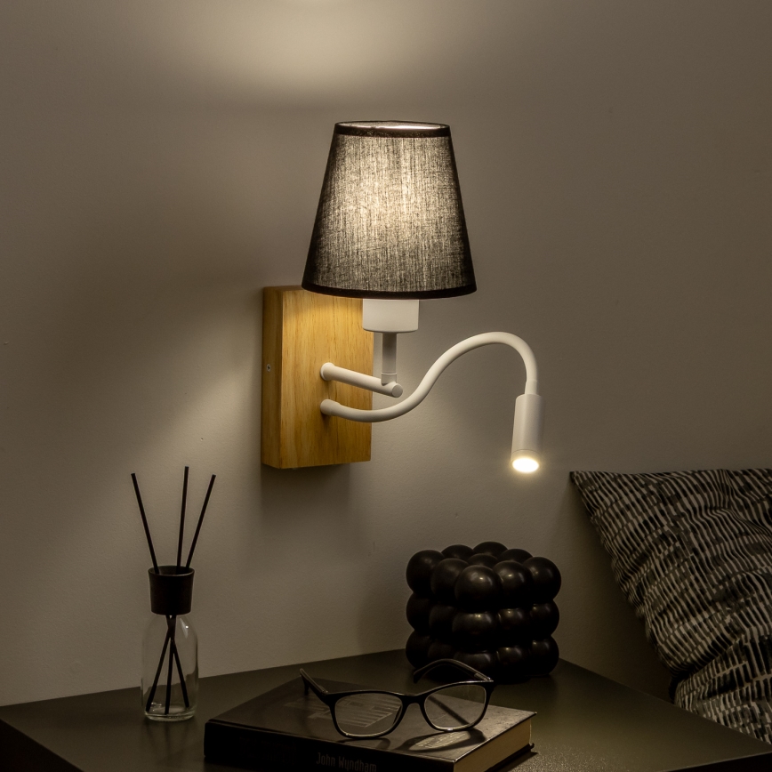 Brilagi - LED Joustava seinävalaisin NUBILA WOOD 1xE27/25W/230V + LED/3W tammi/musta