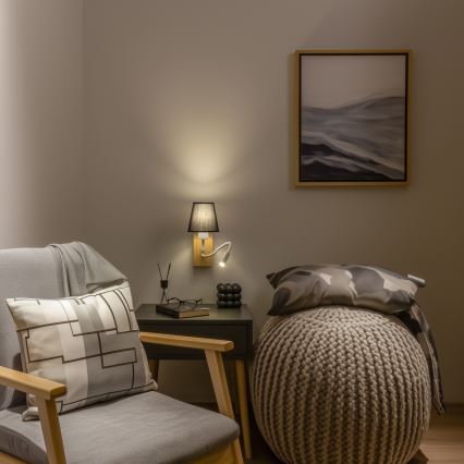 Brilagi - LED Joustava seinävalaisin NUBILA WOOD 1xE27/25W/230V + LED/3W tammi/musta