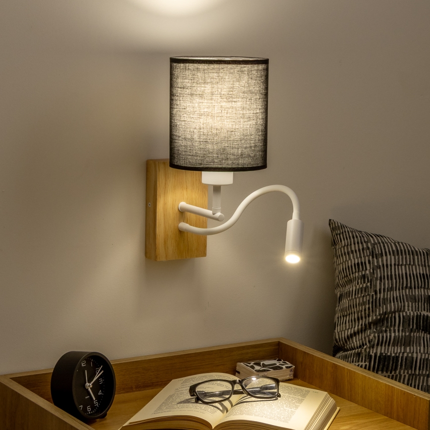 Brilagi - LED Joustava seinävalaisin NUBILA WOOD 1xE27/25W/230V + LED/3W tammi/musta