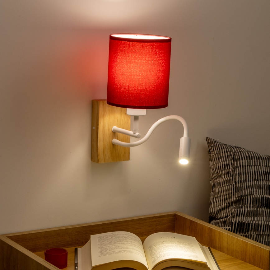 Brilagi - LED Joustava seinävalaisin NUBILA WOOD 1xE27/25W/230V + LED/3W tammi/Pompeilainen punainen