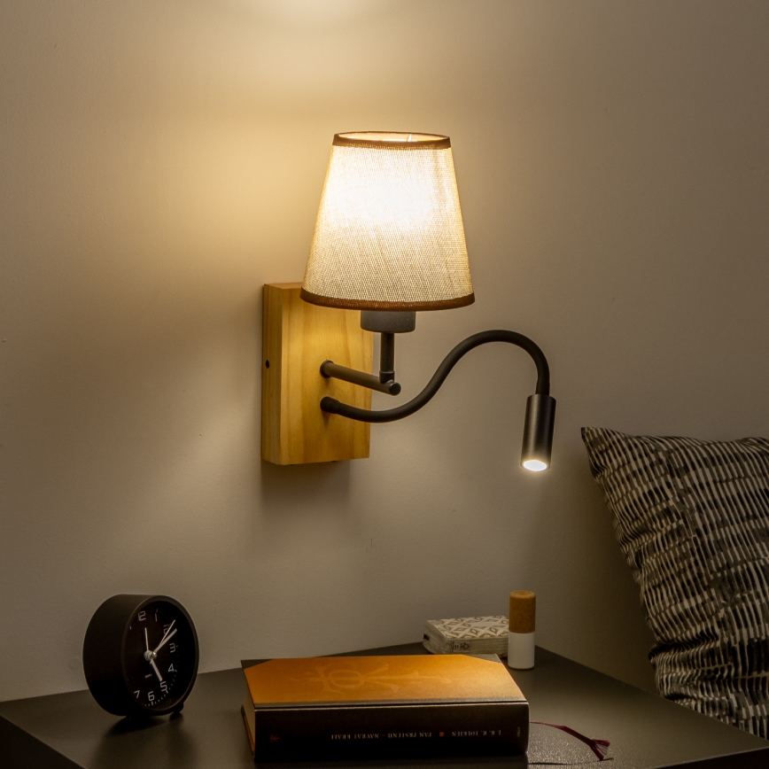 Brilagi - LED Joustava seinävalaisin NUBILA WOOD 1xE27/25W/230V + LED/3W tammi/ruskea
