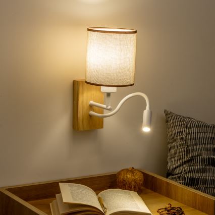 Brilagi - LED Joustava seinävalaisin NUBILA WOOD 1xE27/25W/230V + LED/3W tammi/ruskea