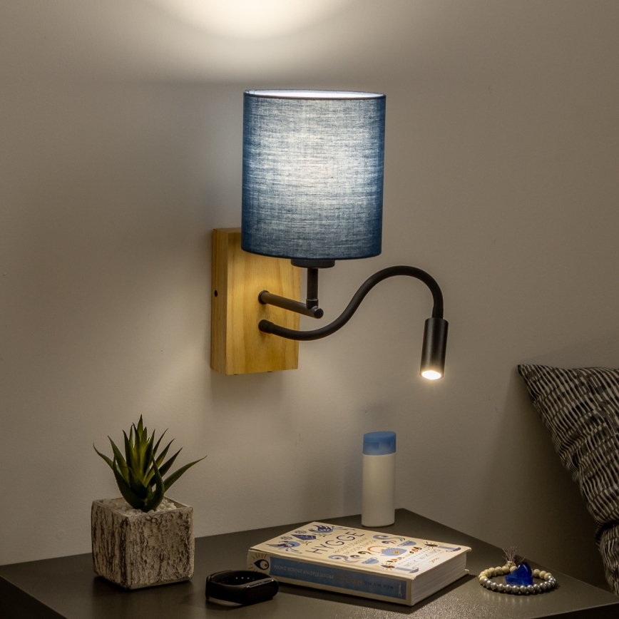 Brilagi - LED Joustava seinävalaisin NUBILA WOOD 1xE27/25W/230V + LED/3W tammi/tummansininen