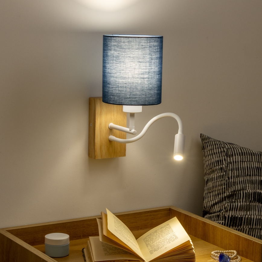 Brilagi - LED Joustava seinävalaisin NUBILA WOOD 1xE27/25W/230V + LED/3W tammi/tummansininen