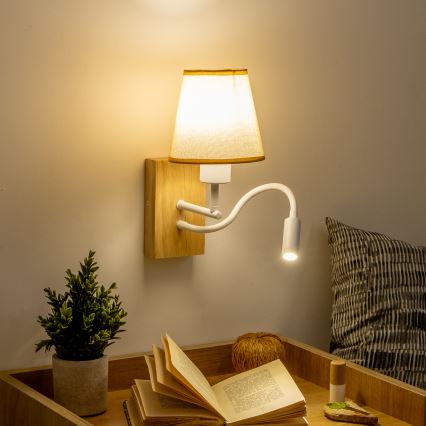 Brilagi - LED Joustava seinävalaisin NUBILA WOOD 1xE27/25W/230V + LED/3W tammi/vaaleanruskea