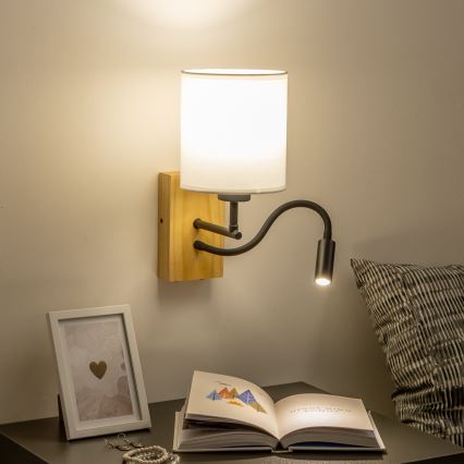 Brilagi - LED Joustava seinävalaisin NUBILA WOOD 1xE27/25W/230V + LED/3W tammi/valkoinen
