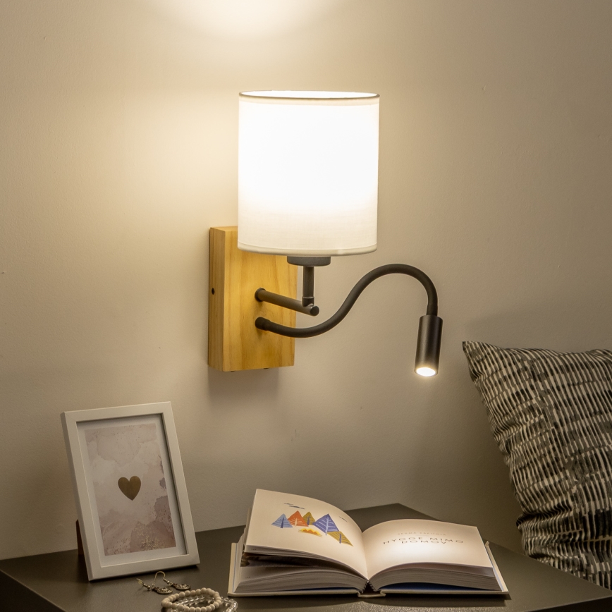 Brilagi - LED Joustava seinävalaisin NUBILA WOOD 1xE27/25W/230V + LED/3W tammi/valkoinen