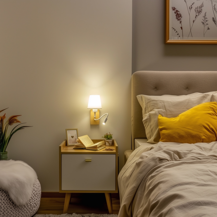 Brilagi - LED Joustava seinävalaisin NUBILA WOOD 1xE27/25W/230V + LED/3W tammi/valkoinen