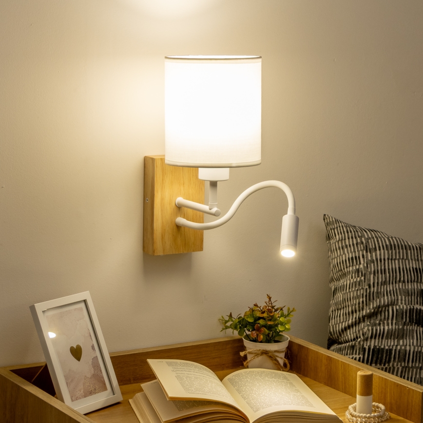 Brilagi - LED Joustava seinävalaisin NUBILA WOOD 1xE27/25W/230V + LED/3W tammi/valkoinen