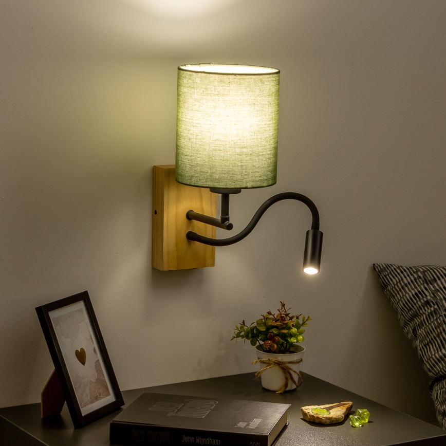 Brilagi - LED Joustava seinävalaisin NUBILA WOOD 1xE27/25W/230V + LED/3W tammi/vihreä