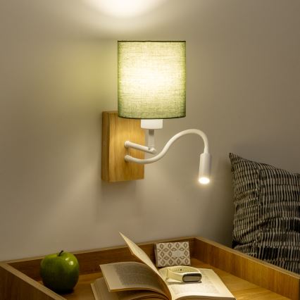 Brilagi - LED Joustava seinävalaisin NUBILA WOOD 1xE27/25W/230V + LED/3W tammi/vihreä