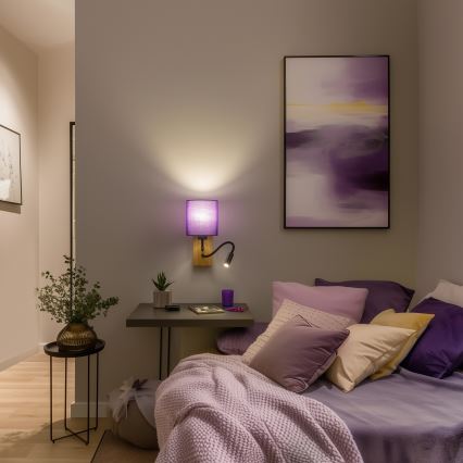 Brilagi - LED Joustava seinävalaisin NUBILA WOOD 1xE27/25W/230V + LED/3W tammi/violetti