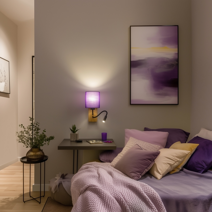 Brilagi - LED Joustava seinävalaisin NUBILA WOOD 1xE27/25W/230V + LED/3W tammi/violetti
