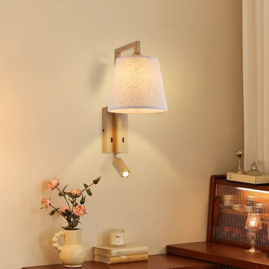 Brilagi - LED-seinävalaisin RAYA 1xE14/40W/230V + LED/3W pellava/beige