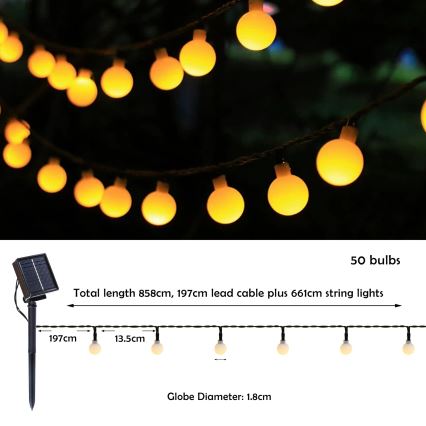 Brilagi - LED Solar koristeellinen ketju BUBBLE 50xLED/8 toiminnot 7m IP65 lämpimänvalkoinen 600 mAh