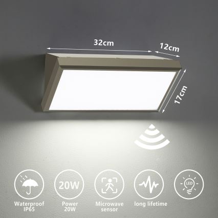 Brilagi - LED Ulkovalo anturilla TRIANGLE LED/20W/230V harmaa IP65