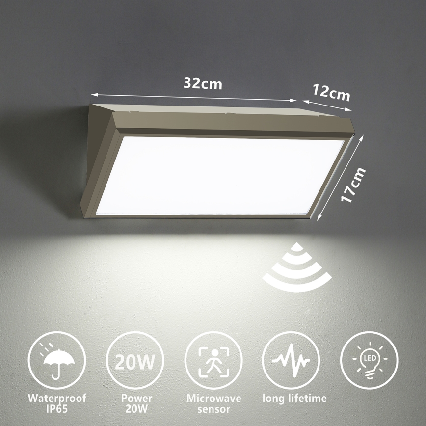 Brilagi - LED Ulkovalo anturilla TRIANGLE LED/20W/230V harmaa IP65