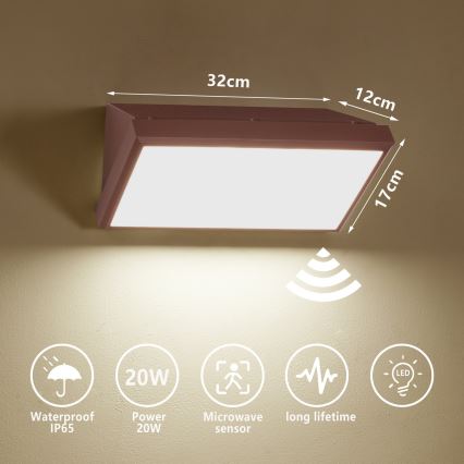 Brilagi - LED-ulkovalaisin seinälle liiketunnistimella TRIANGLE LED/20W/230V ruskea IP65