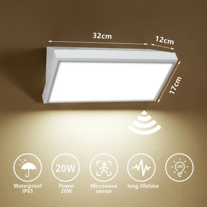 Brilagi - LED Ulkovalo anturilla TRIANGLE LED/20W/230V valkoinen IP65
