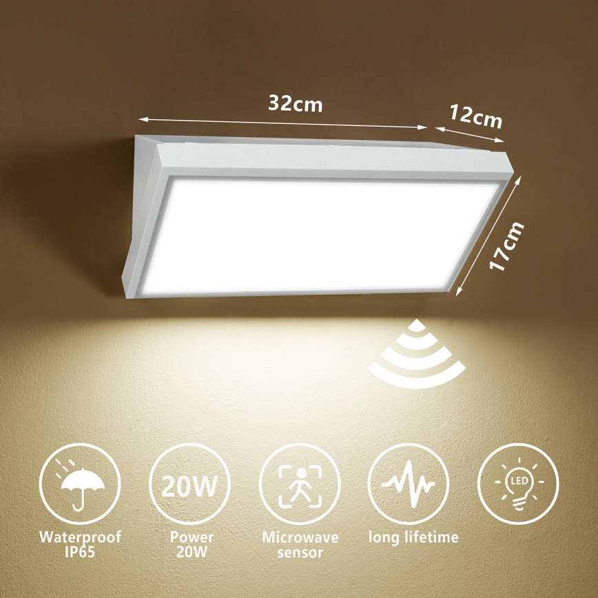 Brilagi - LED Ulkovalo anturilla TRIANGLE LED/20W/230V valkoinen IP65