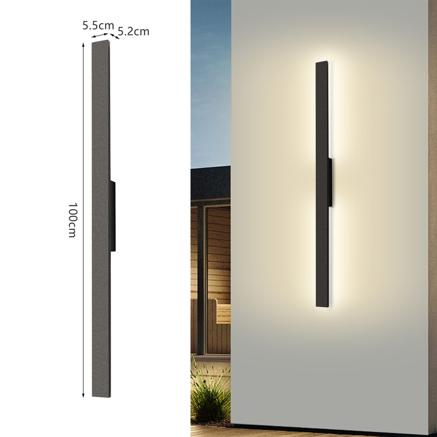 Brilagi - LED ulkoseinävalaisin LUNA LED/24W/230V 3000K IP65 100 cm musta CRI 90