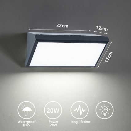 Brilagi - LED-ulkoseinävalaisin TRIANGLE LED/20W/230V 3000/4000/6500K antrasiitti IP65