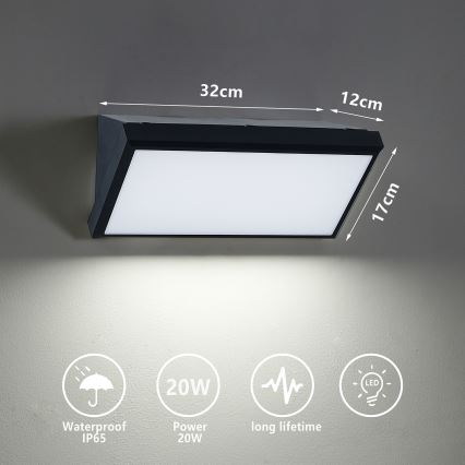 Brilagi - LED-ulkoseinävalaisin TRIANGLE LED/20W/230V 3000/4000/6500K musta IP65