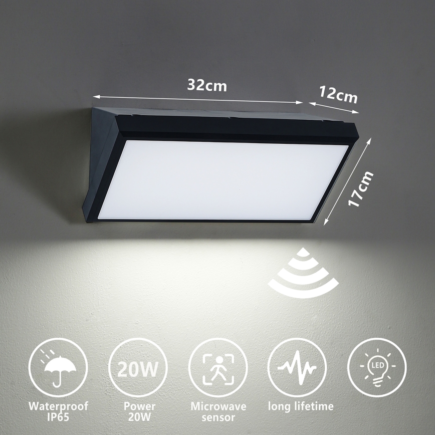 Brilagi - LED-ulkovalaisin seinälle liiketunnistimella TRIANGLE LED/20W/230V musta IP65