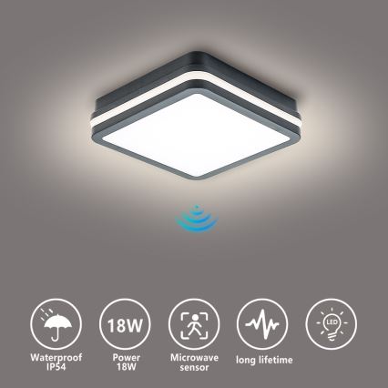 Brilagi - LED-ulkovalaisin anturilla BENE LED/18W/230V 22x22 cm antrasiitti IP54
