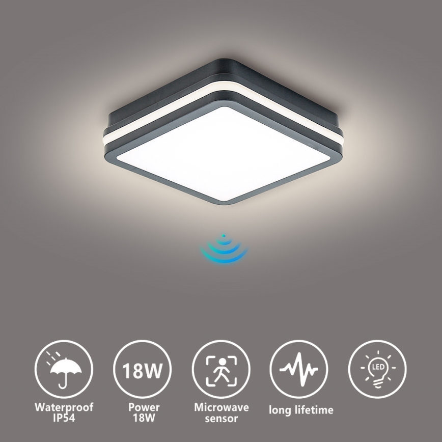 Brilagi - LED-ulkovalaisin anturilla BENE LED/18W/230V 22x22 cm antrasiitti IP54