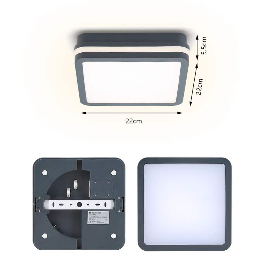Brilagi - LED-ulkovalaisin anturilla BENE LED/18W/230V 22x22 cm antrasiitti IP54