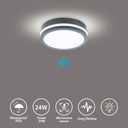 Brilagi - LED-ulkovalaisin anturilla BENE LED/18W/230V halkaisija 22 cm antrasiitti IP54
