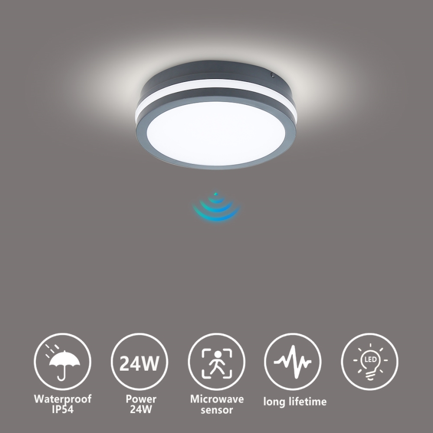 Brilagi - LED-ulkovalaisin anturilla BENE LED/18W/230V halkaisija 22 cm antrasiitti IP54
