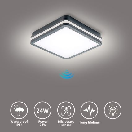 Brilagi - LED-ulkovalaisin anturilla BENE LED/24W/230V 26x26 cm antrasiitti IP54