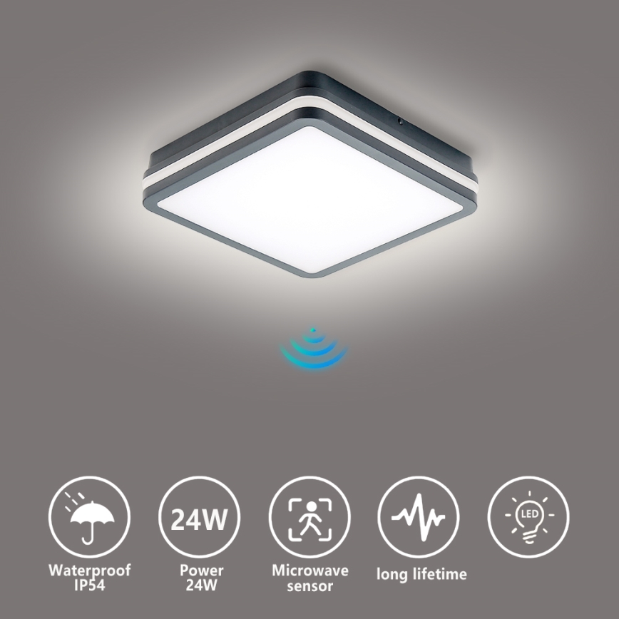 Brilagi - LED-ulkovalaisin anturilla BENE LED/24W/230V 26x26 cm antrasiitti IP54