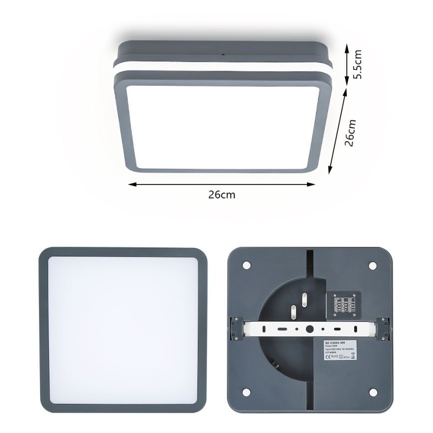 Brilagi - LED-ulkovalaisin anturilla BENE LED/24W/230V 26x26 cm antrasiitti IP54