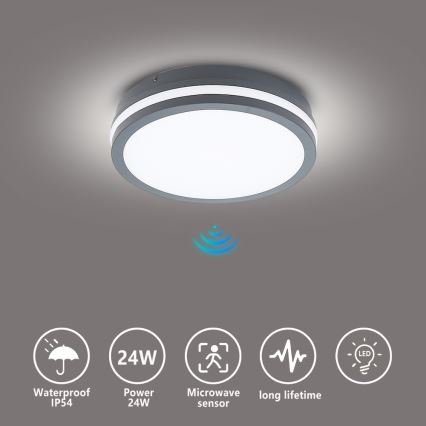 Brilagi - LED-ulkovalaisin anturilla BENE LED/24W/230V halkaisija 26 cm antrasiitti IP54