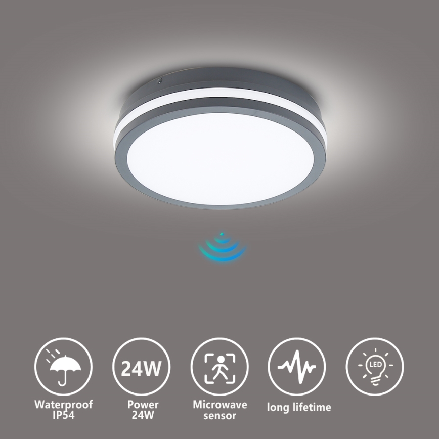 Brilagi - LED-ulkovalaisin anturilla BENE LED/24W/230V halkaisija 26 cm antrasiitti IP54