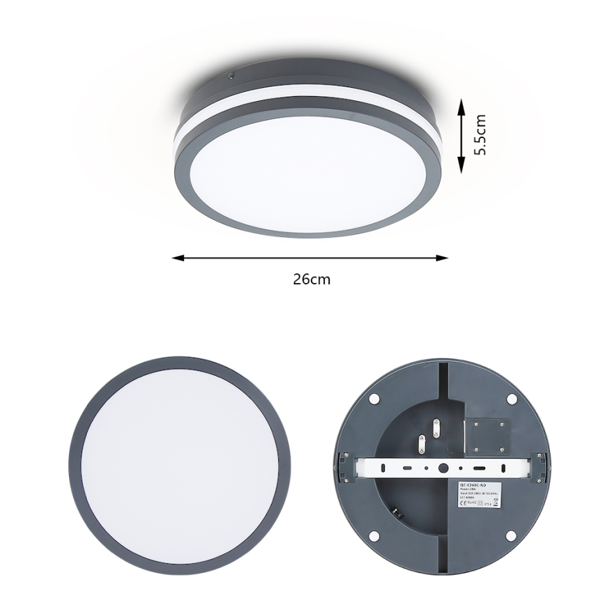 Brilagi - LED-ulkovalaisin anturilla BENE LED/24W/230V halkaisija 26 cm antrasiitti IP54