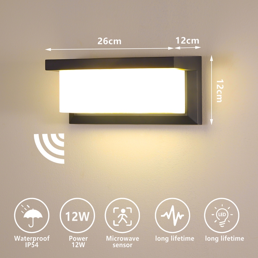 Brilagi - LED Ulkovalo anturilla BRICKY LED/12W/230V antrasiitti IP54