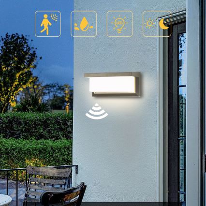 Brilagi - LED Ulkovalo anturilla BRICKY LED/12W/230V harmaa IP54