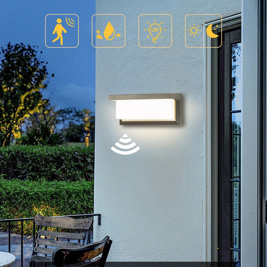 Brilagi - LED Ulkovalo anturilla BRICKY LED/12W/230V harmaa IP54
