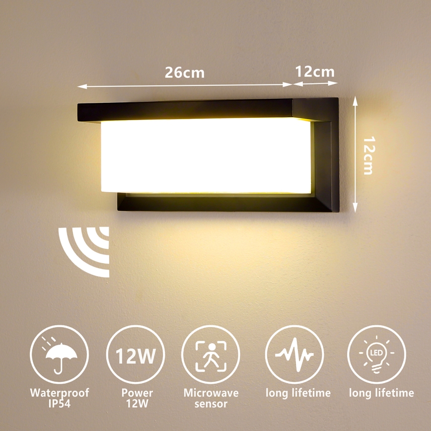 Brilagi - LED Ulkovalo anturilla BRICKY LED/12W/230V musta IP54