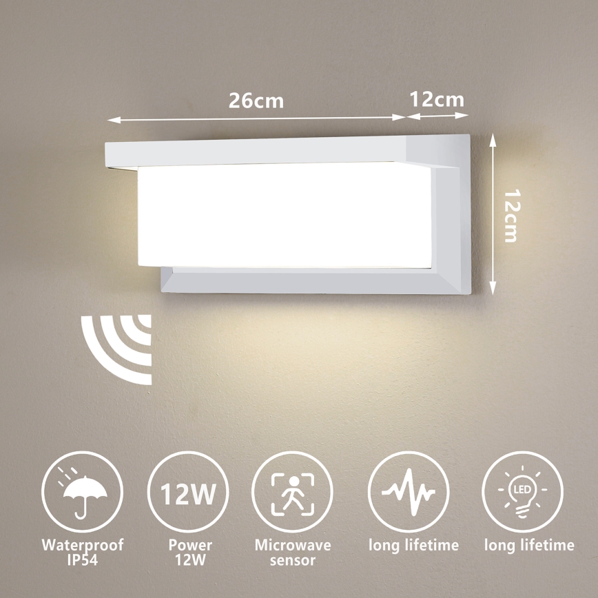 Brilagi - LED Ulkovalo anturilla BRICKY LED/12W/230V valkoinen IP54